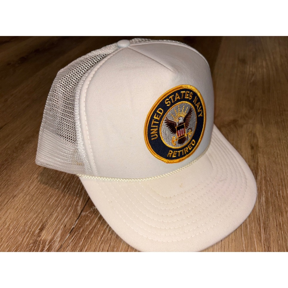US Navy‎ Retired Hat Trucker Cap White Mesh Rope Accent Military Veteran